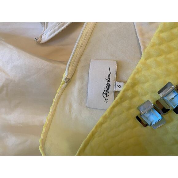 3.1 Philip Lim Yellow Silk Sequin Asymmetrical Dress Sculptural Mod Artsy Sz 6 - Picture 7 of 9